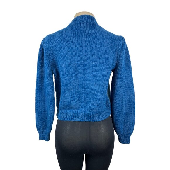 Vintage Button-Up Patchwork Cardigan Sweater With Textured Blue Sleeves Sz S/M - Picture 3 of 5